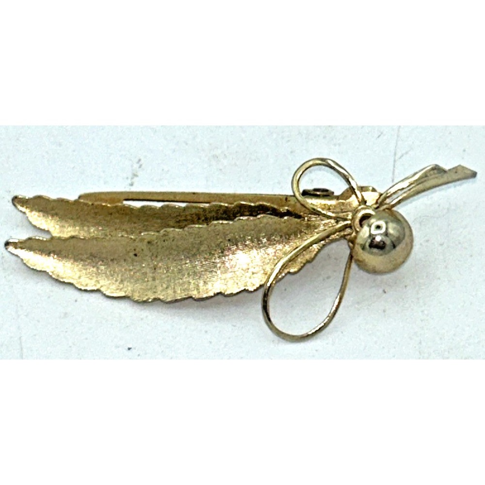 Vintage 60s Gold Tone Barrette Double Leaf & Bow Clip Back Leaves Approx 2 3/4"‎